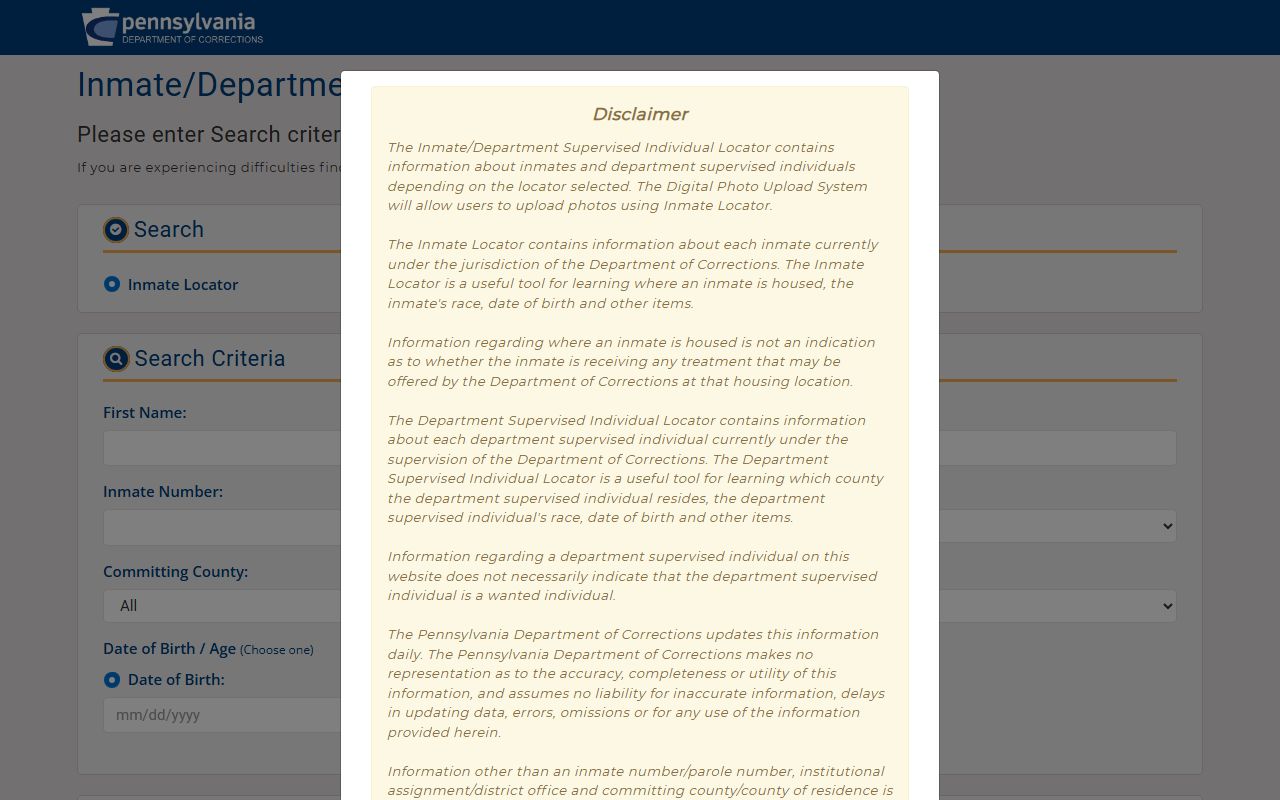 PA DOC locator for Crawford County state inmate records